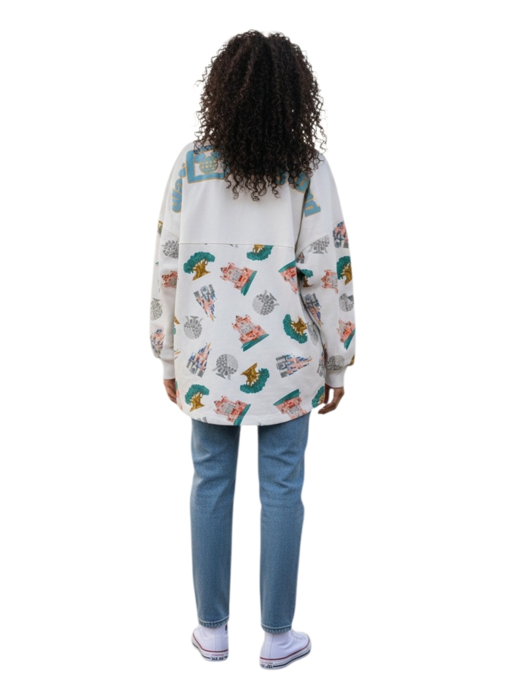 Disney White Pullover Sweatshirt with Multicolor Castle Graphic Print Sz M